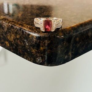 Pink Tourmaline Center Stone and diamond Pavé Accents in 18k white gold